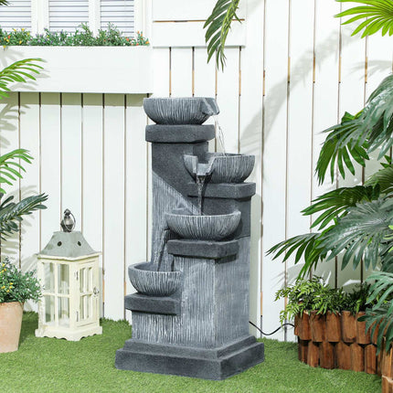 Four-tier outdoor resin fountain with LED, stone look