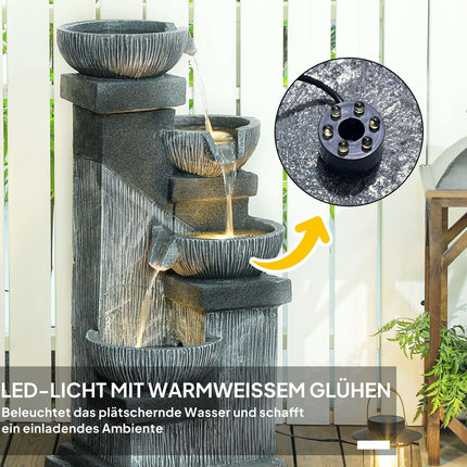Four-tier outdoor resin fountain with LED, stone look