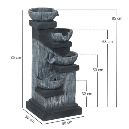 Four-tier outdoor resin fountain with LED, stone look