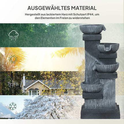 Four-tier outdoor resin fountain with LED, stone look