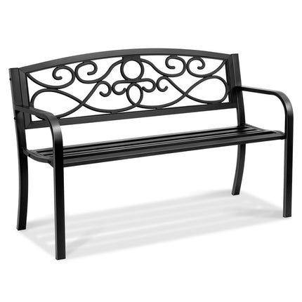 Outdoor Garden Bench 50 Inch Metal, Backrest and Armrests