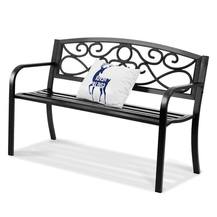 Outdoor Garden Bench 50 Inch Metal, Backrest and Armrests