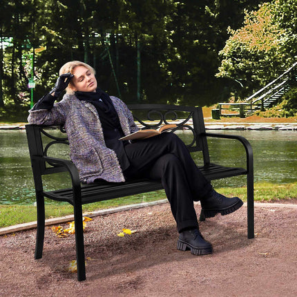 Outdoor Garden Bench 50 Inch Metal, Backrest and Armrests