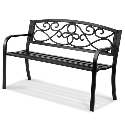 Outdoor Garden Bench 50 Inch Metal, Backrest and Armrests