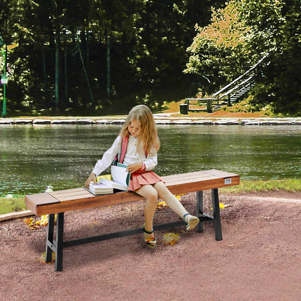 Outdoor Garden Bench, 63-In Wood, Metal Legs, 500 lb