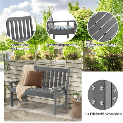 Outdoor Garden Bench, HDPE, 132 cm, Weatherproof, Gray