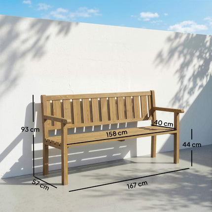 Outdoor Garden Bench, Teak Finish, 3-Seater, 360kg Capacity