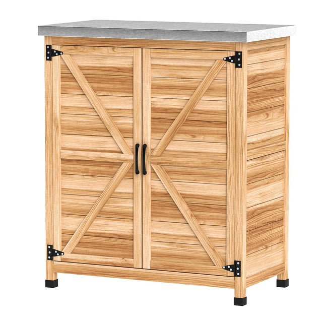 Outdoor Garden Cabinet with Shelf & Workbench, Wood & Steel