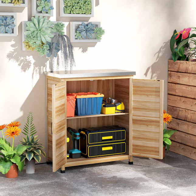 Outdoor Garden Cabinet with Shelf & Workbench, Wood & Steel