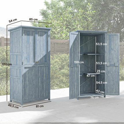 Outdoor Garden Cabinet with Shelves and Hooks, Grey Wood