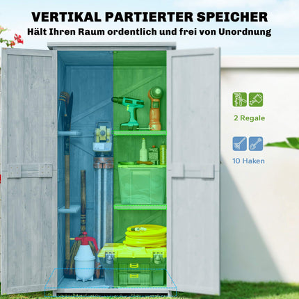 Outdoor Garden Cabinet with Shelves and Hooks, Grey Wood