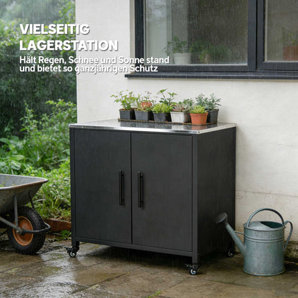Outdoor Garden Cabinet with Stainless Steel Top, Mobile