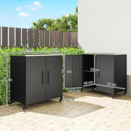Outdoor Garden Cabinet with Stainless Steel Top, Mobile