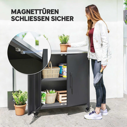 Outdoor Garden Cabinet with Stainless Steel Top, Mobile