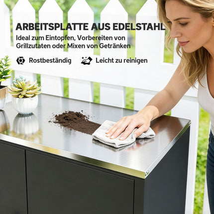 Outdoor Garden Cabinet with Stainless Steel Top, Mobile