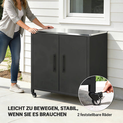 Outdoor Garden Cabinet with Stainless Steel Top, Mobile