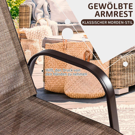 Outdoor Garden Chairs Set, Metal Frame, Brown, 2-Pack