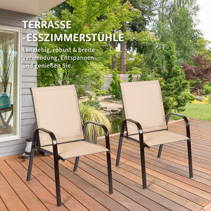 Outdoor Garden Chairs Set of 2, Beige, Metal Frame