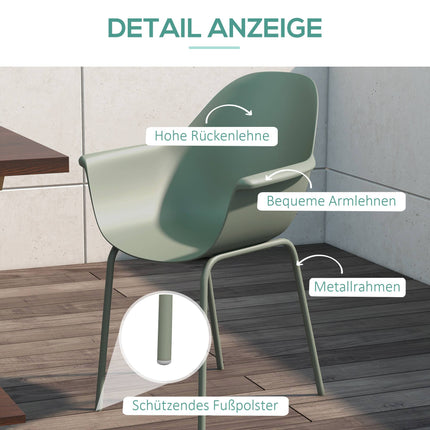 Outdoor Garden Chairs Set of 4, Green, Plastic/Metal, 120kg Capacity