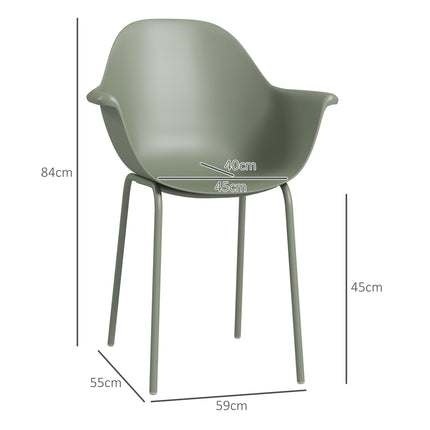 Outdoor Garden Chairs Set of 4, Green, Plastic/Metal, 120kg Capacity