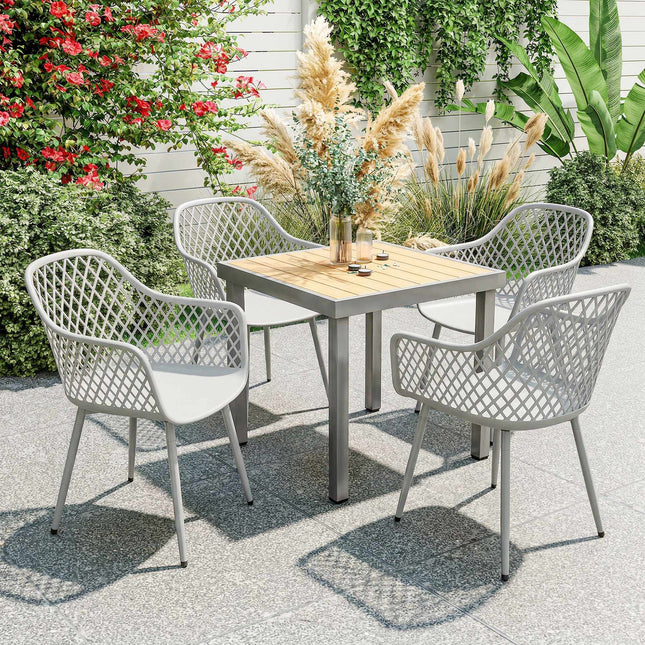 Outdoor Garden Chairs Set of 4, UV-Resistant Plastic, Grey