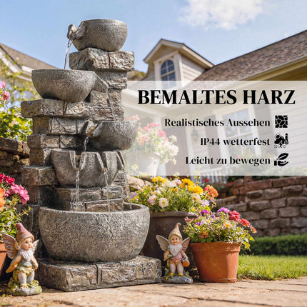 Outdoor Garden Fountain with 5-Tier Waterfall and LEDs