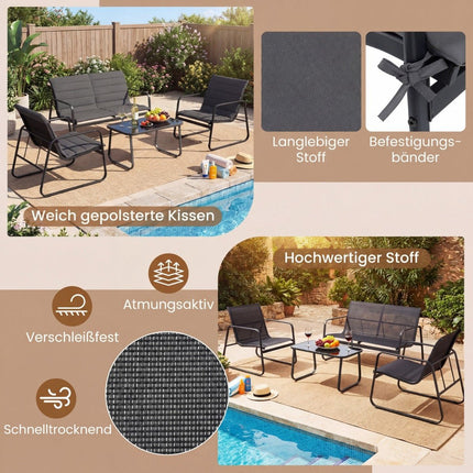Outdoor Garden Furniture Set with Cushions – 4 Pieces
