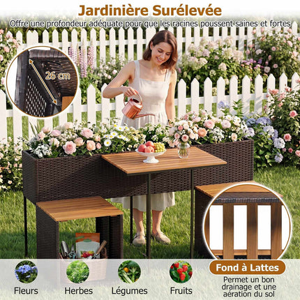 Outdoor Garden Furniture Set with Raised Planter & Chairs
