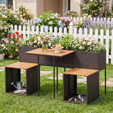 Outdoor Garden Furniture Set with Raised Planter & Chairs