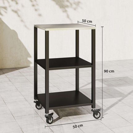 Outdoor Grill Cart, 3-Tier Stainless Steel, Mobile 50x50x90 cm