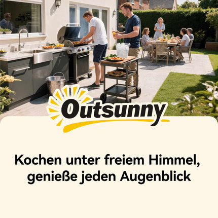 Outdoor Grill Cart, 3-Tier Stainless Steel, Mobile 50x50x90 cm