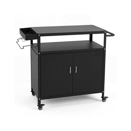 Outdoor Grill Cart with Cabinet and 82 x 45 cm Worktop, Black, Lockable Casters