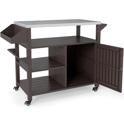 Outdoor Grill Cart with Stainless Steel Top, Shelves, Cabinet