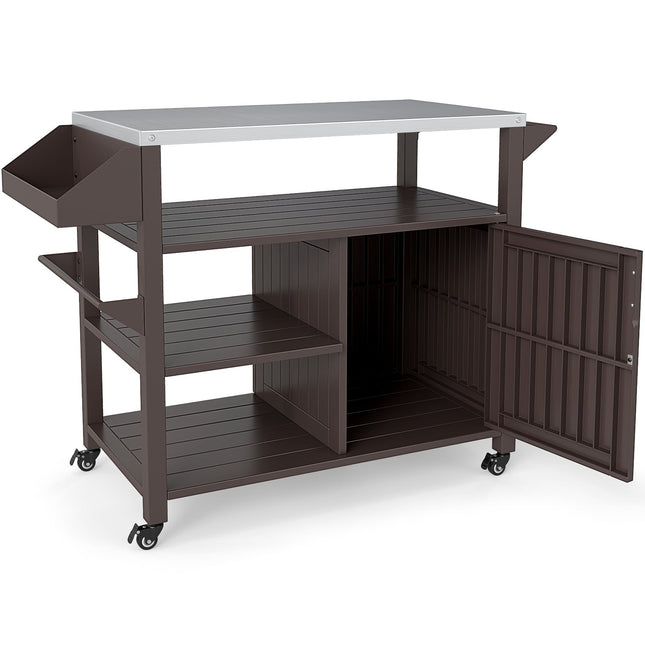 Outdoor Grill Cart with Stainless Steel Top, Shelves, Cabinet