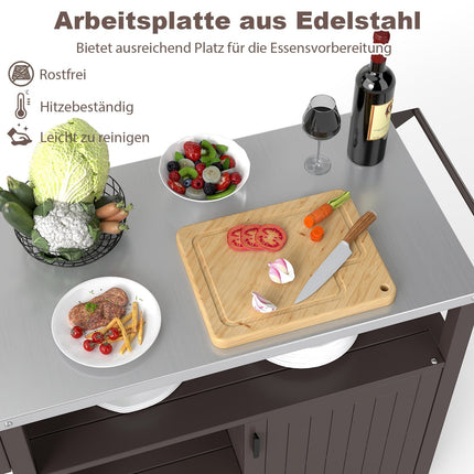 Outdoor Grill Cart with Stainless Steel Top, Shelves, Cabinet