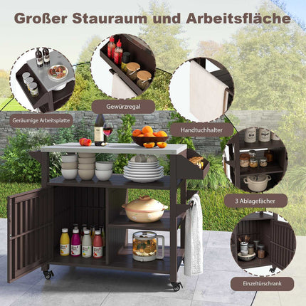 Outdoor Grill Cart with Stainless Steel Top, Shelves, Cabinet