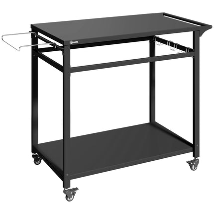 Outdoor Grill Cart with Wheels, 2-Tier, Black, 113x50.5x88 cm