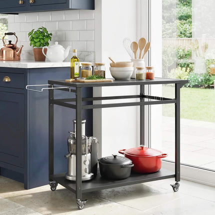 Outdoor Grill Cart with Wheels, 2-Tier, Black, 113x50.5x88 cm