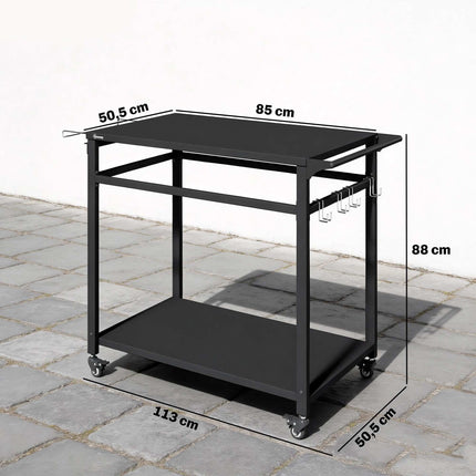 Outdoor Grill Cart with Wheels, 2-Tier, Black, 113x50.5x88 cm
