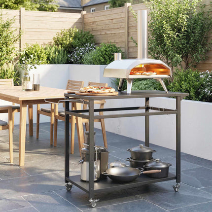Outdoor Grill Cart with Wheels, 2-Tier, Black, 113x50.5x88 cm