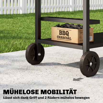 Outdoor Grill Cart with Wheels, Metal, 97x51x83 cm, Black/Brown