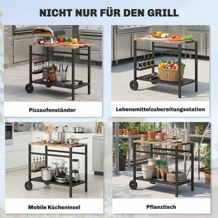 Outdoor Grill Cart with Wheels, Metal, 97x51x83 cm, Black/Brown