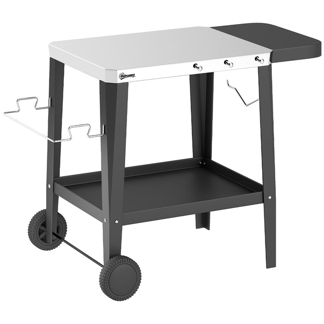 Outdoor Grill Cart with Wheels, Stainless Steel, Black, 115x67.5x80.5 cm