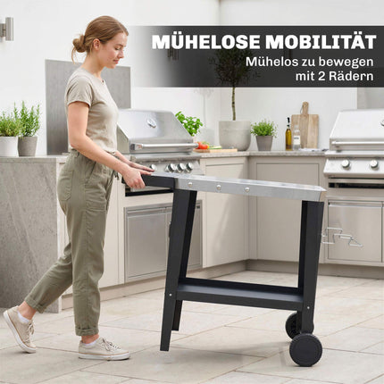 Outdoor Grill Cart with Wheels, Stainless Steel, Black, 115x67.5x80.5 cm