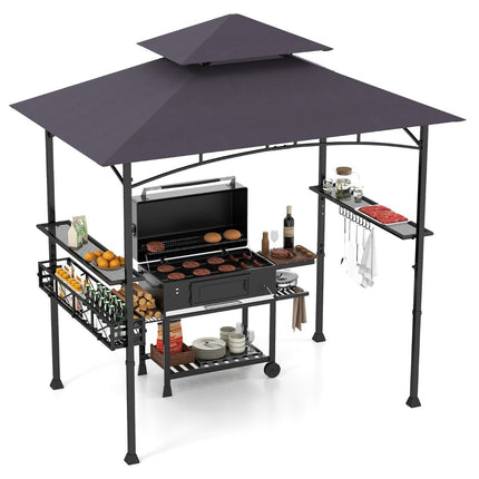 Outdoor Grill Gazebo with Double Roof & Side Shelves