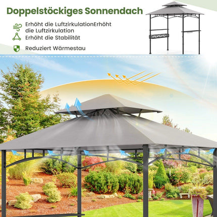 Outdoor Grill Gazebo with Double Roof & Side Shelves