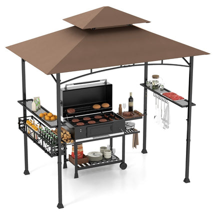 Outdoor Grill Gazebo with Double Roof & Side Shelves