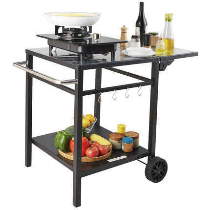 Outdoor Grill Prep Cart – Double Shelf, Foldable Side Table