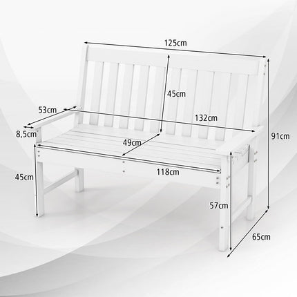 Outdoor HDPE Garden Bench, Weatherproof, Seats 2-3, White