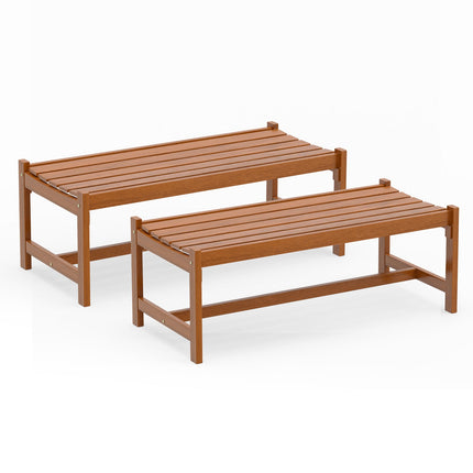 Outdoor Hardwood Dining Bench Set of 2, 44 Inch, Teak Oil Finish